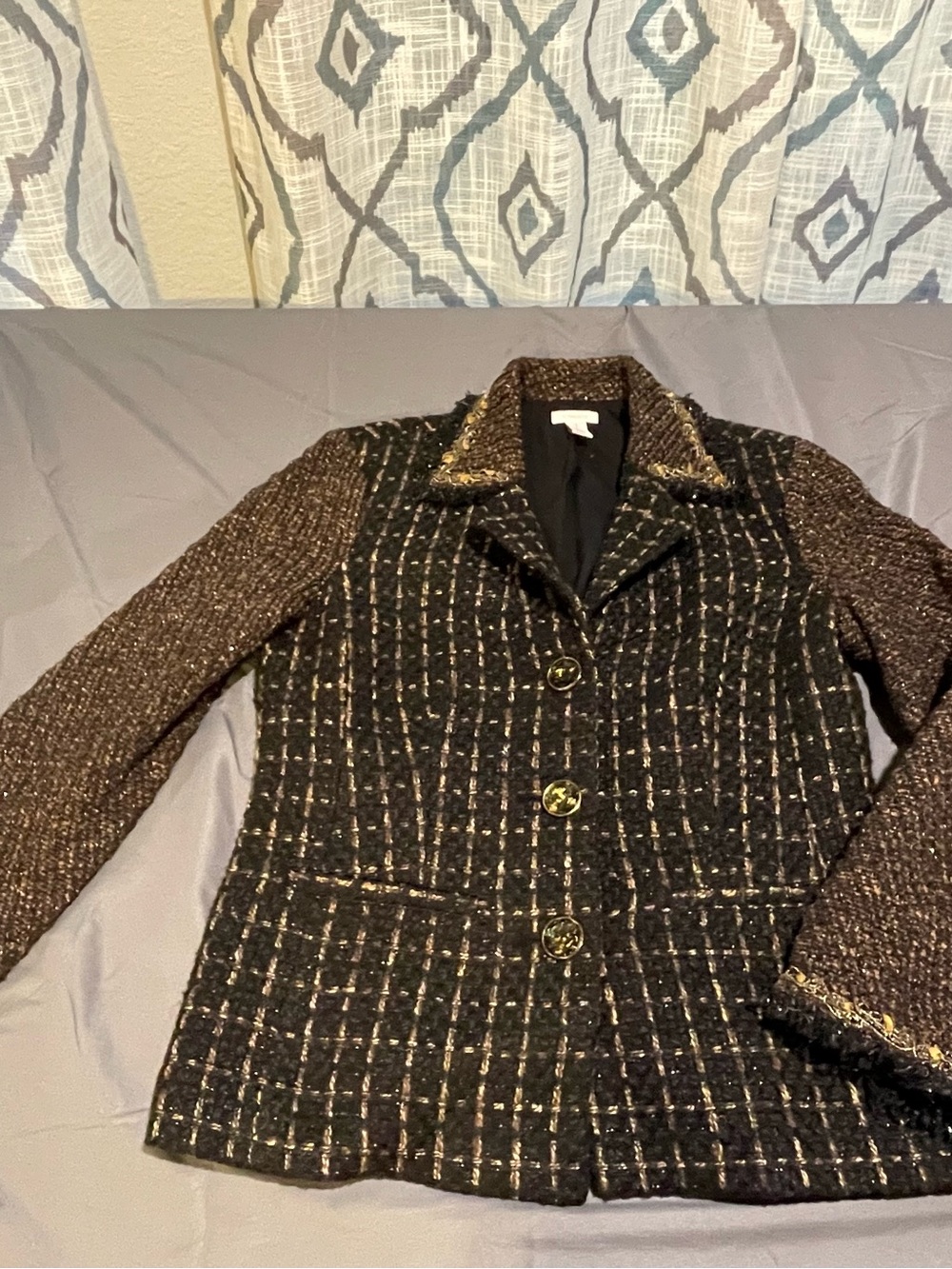 Chico's Black and Brown Tweed Button-Front Blazer Jacket